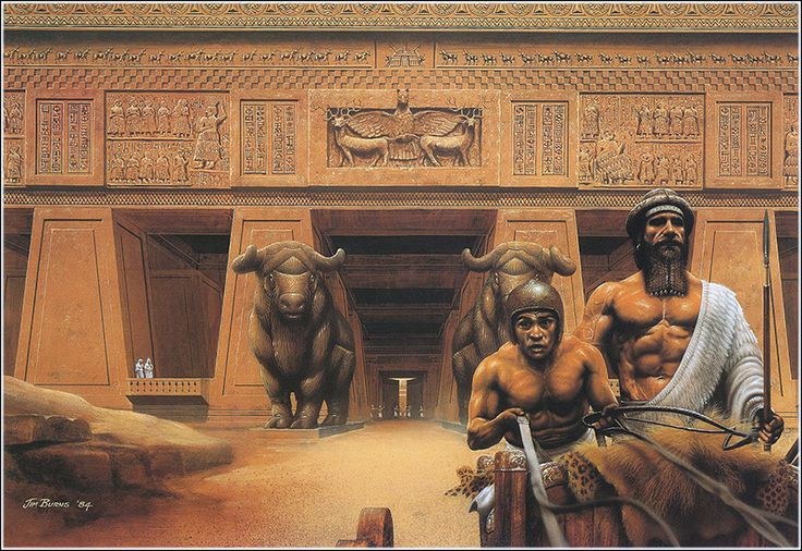  7. Nữ thần Ishtar và con bò trời. Sau khi Gilgamesh từ chối lời cầu hôn của nữ thần Ishtar, bà nổi giận và gửi con bò trời để hủy diệt Uruk, nhưng Gilgamesh và Enkidu đã giết nó. Ảnh: Pinterest.