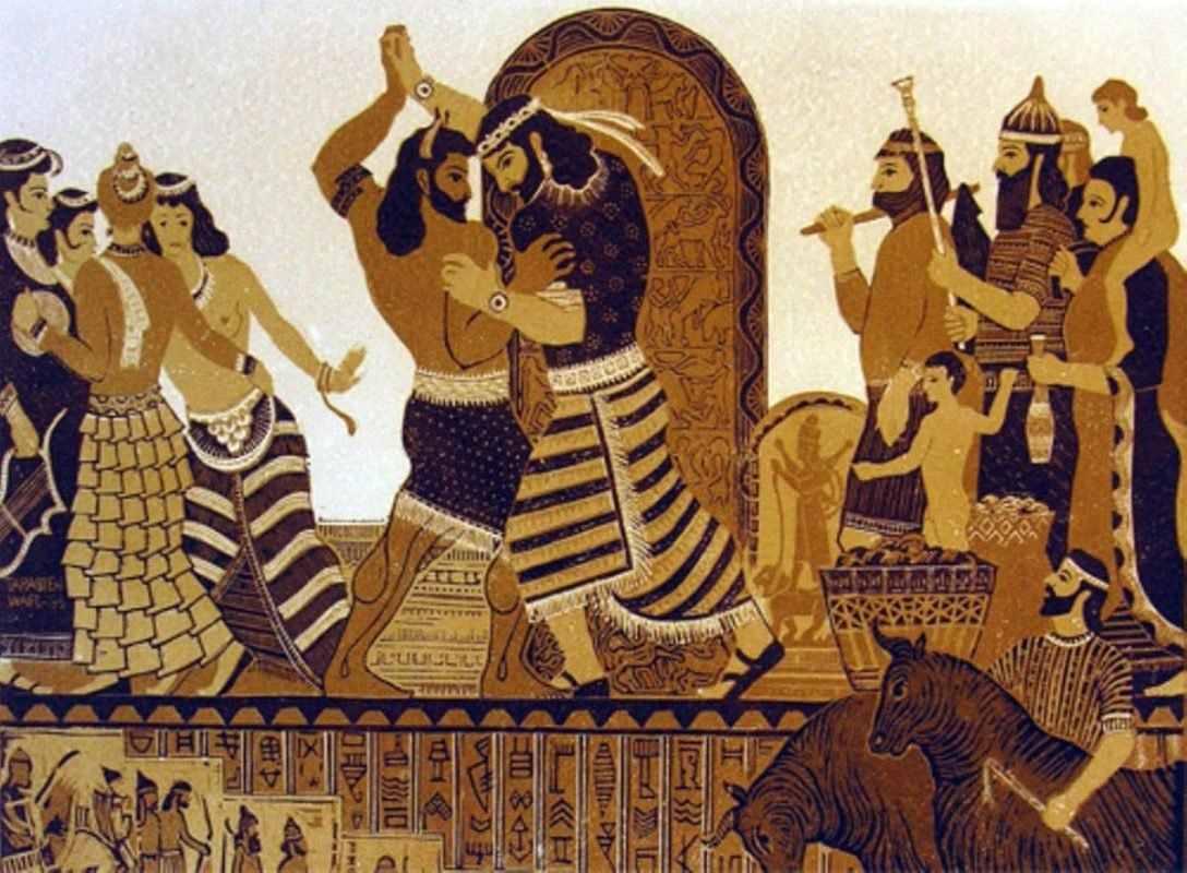  3. Câu chuyện xoay quanh vua Gilgamesh. Gilgamesh là vua của thành bang Uruk, được miêu tả là một vị vua bán thần, 2/3 thần linh và 1/3 con người, sở hữu sức mạnh phi thường. Ảnh: Pinterest.