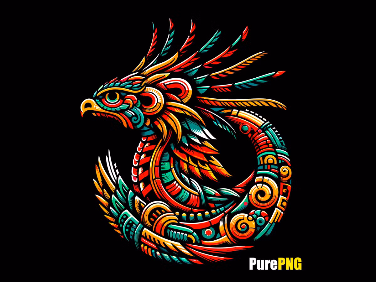  5. Biểu tượng chim và rắn. Quetzalcoatl thường được miêu tả là một con rắn lông vũ, kết hợp giữa đặc điểm của rắn và chim. Hình ảnh này đại diện cho sự kết hợp giữa thế giới dưới lòng đất và bầu trời, cũng như sự hòa quyện của sự sống và cái chết. Ảnh: Pinterest.