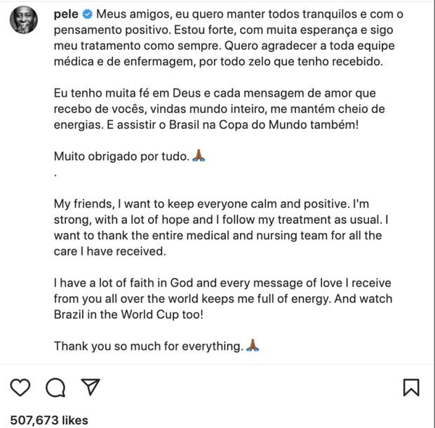 Bi don chuyen den khu cham soc cuoi doi, Pele noi gi?