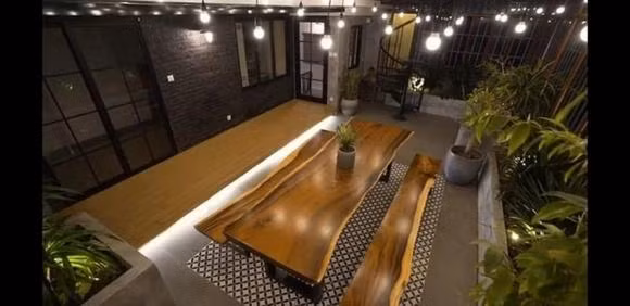 Độ Mixi đem vào không gian làm việc khá nhiều cây xanh, rải thêm sỏi trắng để che đất. Anh chọn các cây phù hợp sống trong nhà, ít cần chăm sóc.