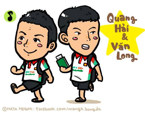 Đôi cánh đầy tốc độ của U19 Việt Nam - Quang Hải và Văn Long qua nét vẽ của nữ họa sỹ manga người Nhật.