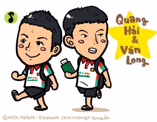 Đôi cánh đầy tốc độ của U19 Việt Nam - Quang Hải và Văn Long qua nét vẽ của nữ họa sỹ manga người Nhật.
