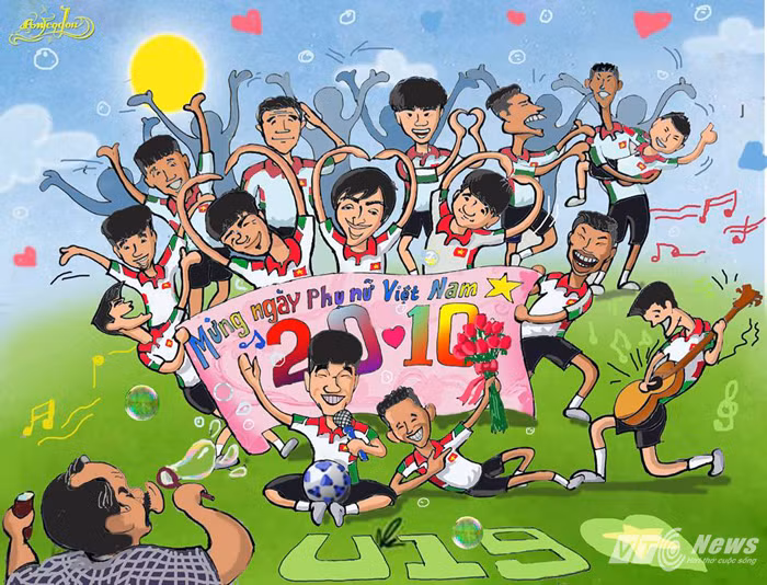 Hình ảnh mới nhất về U19 cùng lời chúc mừng ngày Phụ nữ Việt Nam 20/10. (Tranh An Thắng).
