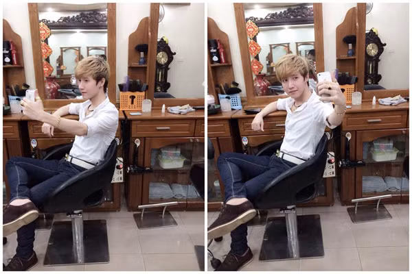 Hồng Quân tại Salon tóc của gia đình.