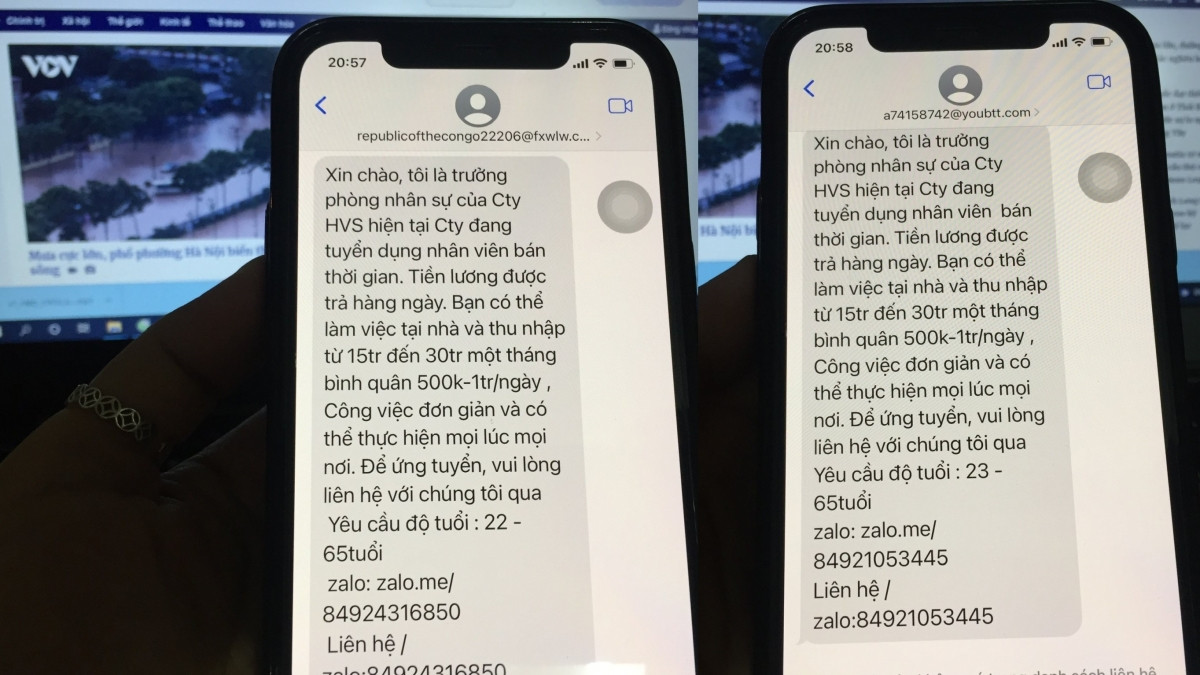 No ro tinh trang lua dao qua tin nhan moi goi lam viec tai nha thu nhap cao