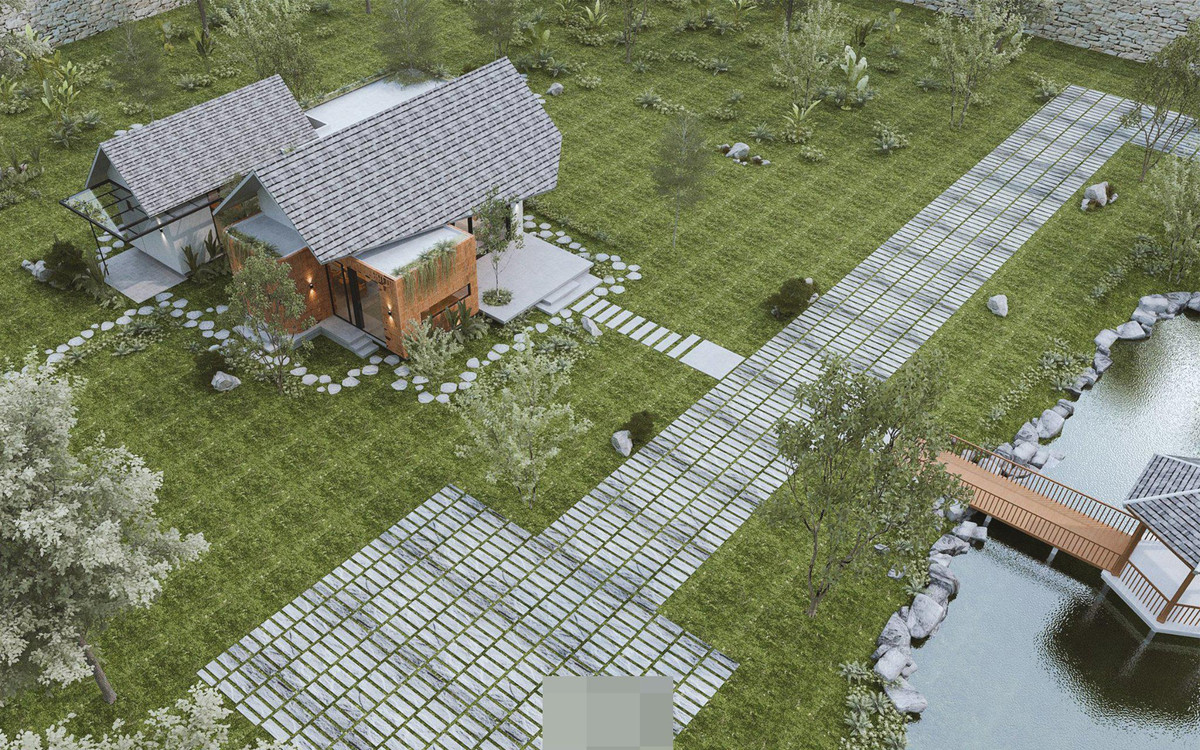 Ngoi nha duoc bao boc boi manh vuon, truoc mat la ho dieu hoa-Hinh-4