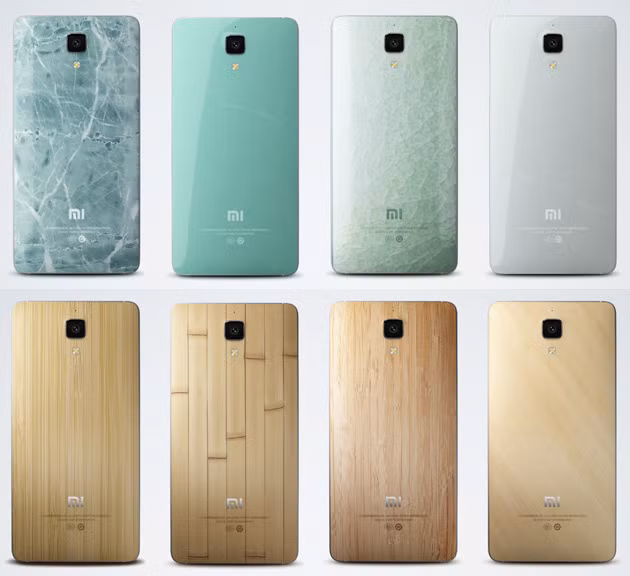 Tuy nắp lưng Mi 4 là chất liệu nhựa, nhưng có thêm một số phiên bản đặc biệt được làm bằng chất liệu gỗ, tre, nứa, đá cẩm thạch, vải, da… tạo ấn tượng sang trọng.