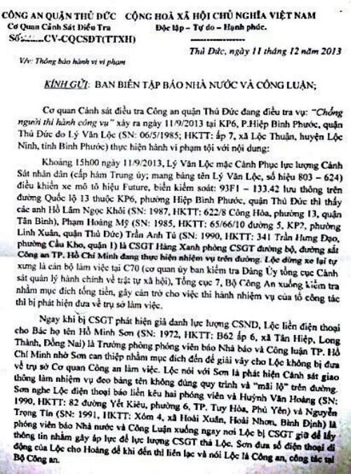 Văn bản yêu cầu xử lý trưởng phòng phóng viên có liên quan