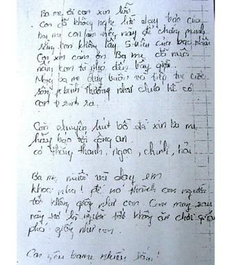 Thư tuyệt mệnh của Lê Hoàng Triệu Khang.