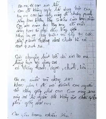 Thư tuyệt mệnh của Lê Hoàng Triệu Khang.