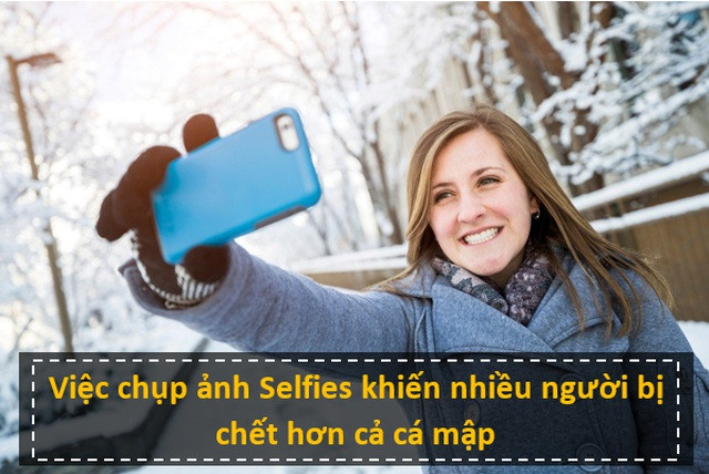 Nhấn để phóng to ảnh Vào tháng 9 năm 2015, một du khách đã ngã xuống cầu thang và mất mạng khi đang có gắng chụp hình “tự sướng” gần đền Taj Mahal. Vụ việc này đã nâng số người chết vì Selfie năm đó lên 12, trong khi cá mập chỉ làm tử vong 8 người.