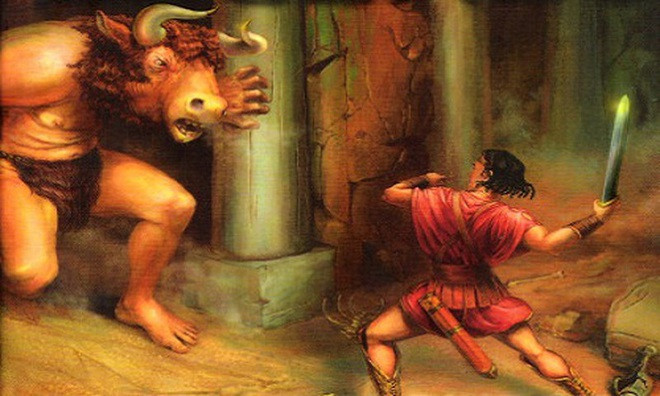 Nhấn để phóng to ảnh Minotaur. Minotaur là quái vật nửa người nửa bò. Truyền thuyết kể rằng, Minotaur là con của Pasiphae (vợ vua Minos) và bò đực Cretan Bull. Sau này, Minotaur bị anh hùng Theseus giết chết. Chính Theseus đã đích thân tìm Minotaur và chiến đấu để bảo vệ người dân thành Athen. Khi đến đảo Crete, con gái của vua Minos đã phải lòng Theseus và tự nguyện dẫn đường cho người hùng xuống mê cung để chiến đấu với Minotaur. Sau khi hạ sát quái vật thành công, Theseus lại chọn con gái khác của vua Minos là Phaedra làm vợ.