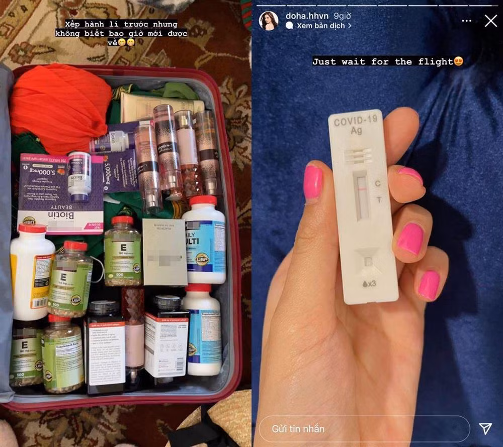 Trên story của người đẹp còn hé lộ vali hành lý cho chuyến hành hương gồm rất nhiều các loại thực phẩm bổ sung cho sức khỏe và chăm sóc nhan sắc. Đó là vitamin E cho tóc và da, vitamin tổng hợp, collagen, biotin cho tóc,...