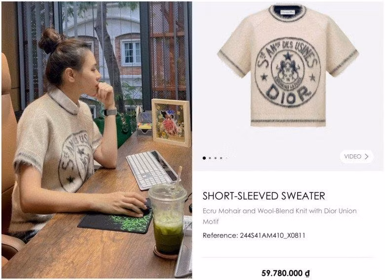 Bà xã Cường Đô La khoe khoảnh khắc làm việc thường ngày. Cô tiếp tục ưu ái thiết kế áo Dior có giá gần 60 triệu đồng.