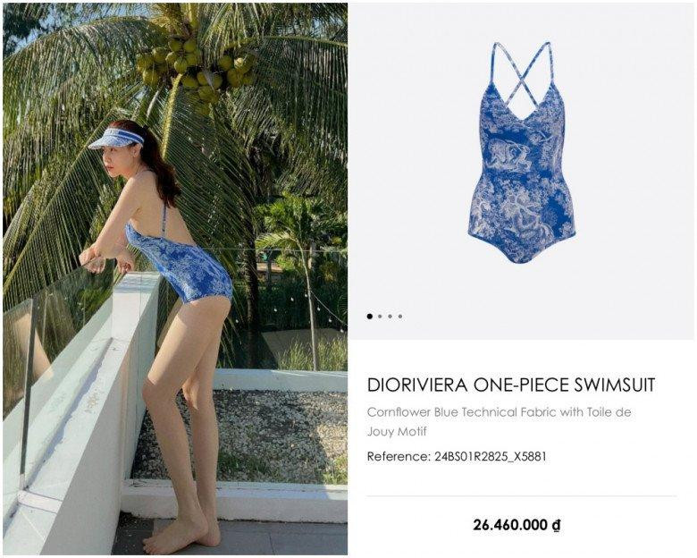 ô chính thức là khách hàng Vip của nhà mốt này khi đến áo tắm cũng phải Dior mới chịu. Bà mẹ một con khoe dáng nuột nà với swimsuit họa tiết giá 26,5 triệu đồng.
