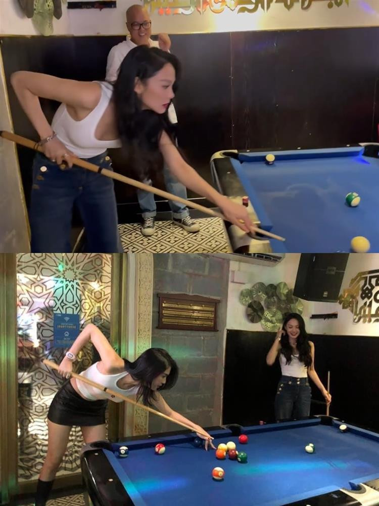 rình độ chơi billards của Minh Hằng có thể kém Ngọc Trinh chứ vóc dáng thì "ăn đứt".