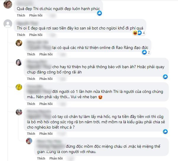 ên dưới phần bình luận, ngoài những lời khen có cánh và chúc phúc cho cả 2, cũng có người chê phí phạm, hỏi rằng sao không san sẻ cho người nghèo. Tuy nhiên, fan của Khánh Thi đã vào đáp trả comment kém duyên này thay cho thần tượng.