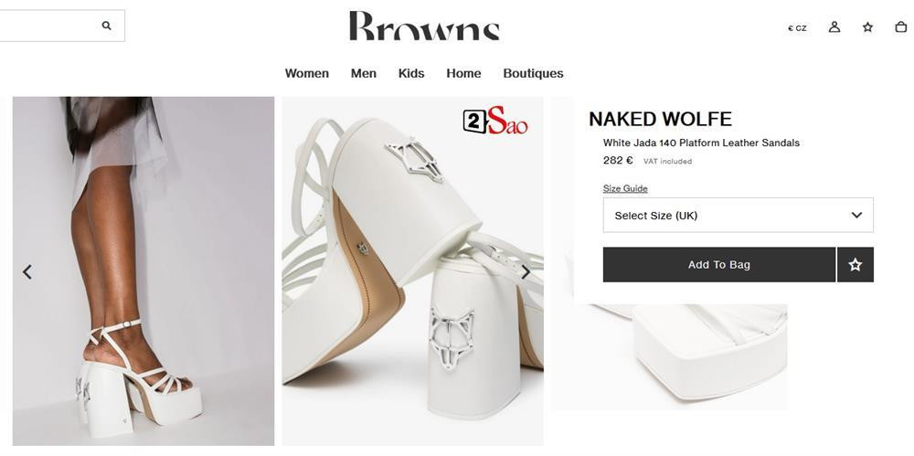 Đôi giày cao gót đế thô như "đá tảng" của Naked Wolfe giúp Ngọc Trinh hack dáng này có giá khoảng 7,3 triệu đồng.