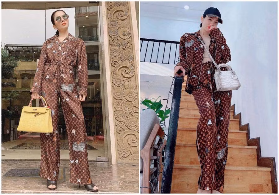 Không chỉ chăm diện lại đồ cũ mà nữ ca sĩ sinh năm 1981 đã mê combo gì thì sẽ diện đi diện lại cùng nhau đến phát chán. Set pyjama của LV này là một ví dụ.