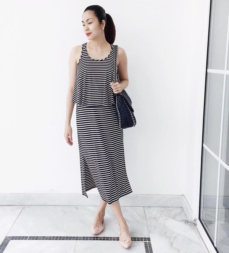 hị em hãy học cách mix đồ giấu bụng bầu đỉnh cao như Hà Tăng với bí quyết diện ton-sur-ton.