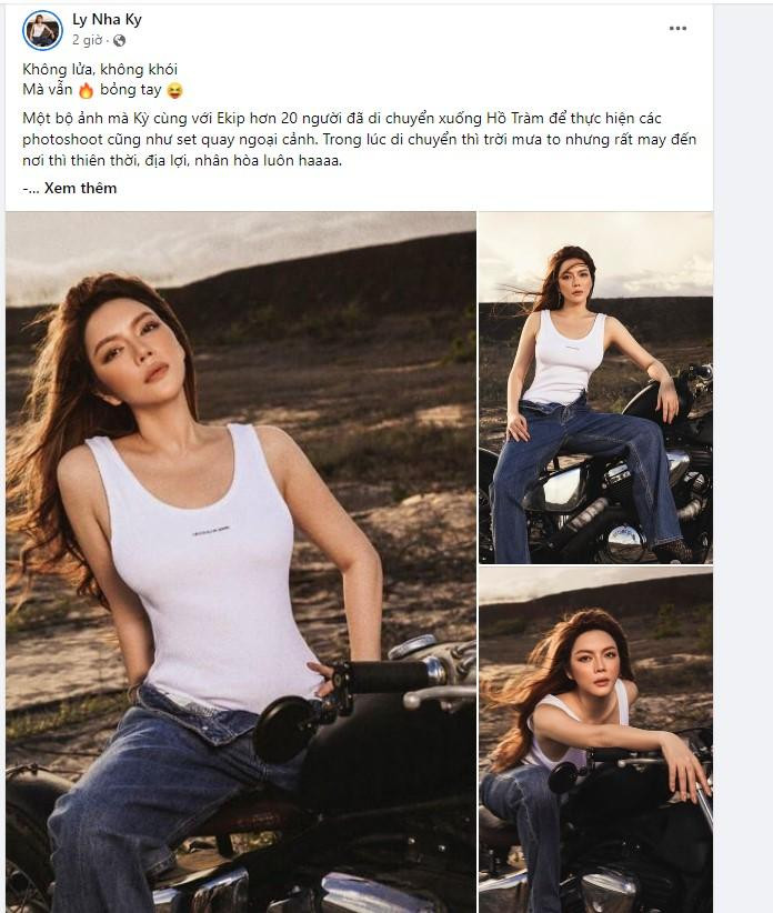 Sau bộ ảnh thả dáng ở loạt siêu xe tiền tỷ với phong cách khoe thân táo bạo, cô Kỳ tiếp tục tung ảnh mới bên xe phân khối lớn. Lần này, nữ diễn viên lại lên đồ cá tính.