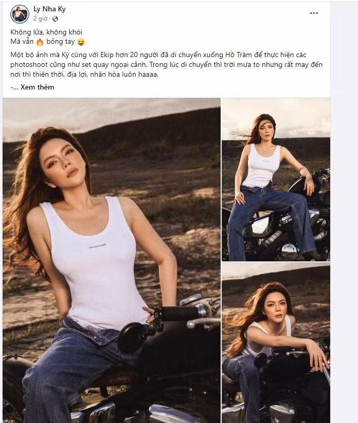 Sau bộ ảnh thả dáng ở loạt siêu xe tiền tỷ với phong cách khoe thân táo bạo, cô Kỳ tiếp tục tung ảnh mới bên xe phân khối lớn. Lần này, nữ diễn viên lại lên đồ cá tính.