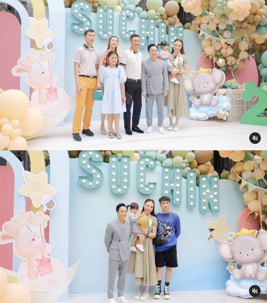 Trong tiệc sinh nhật 2 tuổi của bé Suchin vừa qua, đại gia Phố Núi diện suit bảnh bao nhưng chiều cao thấp bé vẫn khiến khung hình trở nên lệch lạc mặc dù vợ tinh tế đi giày bệt.