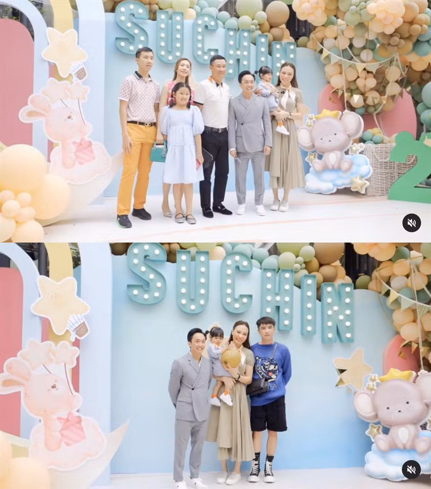 Trong tiệc sinh nhật 2 tuổi của bé Suchin vừa qua, đại gia Phố Núi diện suit bảnh bao nhưng chiều cao thấp bé vẫn khiến khung hình trở nên lệch lạc mặc dù vợ tinh tế đi giày bệt.