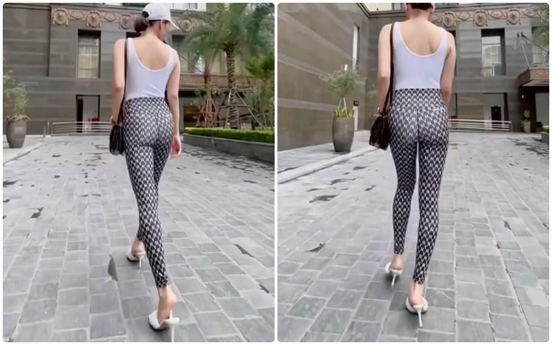 Trước đây, Lệ Quyên cũng từng khoe dáng trong một chiếc quần bó tương tự. Người đẹp cũng khéo léo show vòng 3 với góc máy từ phía sau.