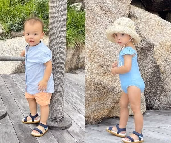 Không cần đầu tư hàng hiệu cho các con nhưng gu thời trang của hai nhóc tỳ vẫn cực kì sành điệu, hợp mốt và bắt mắt.