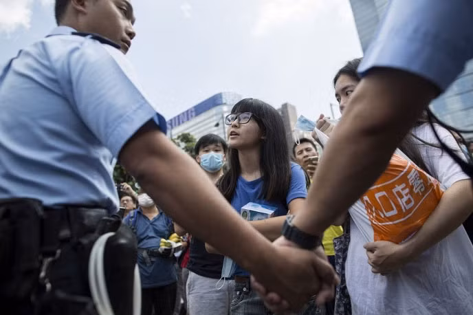Cảnh biểu tình ở Hồng Kông.