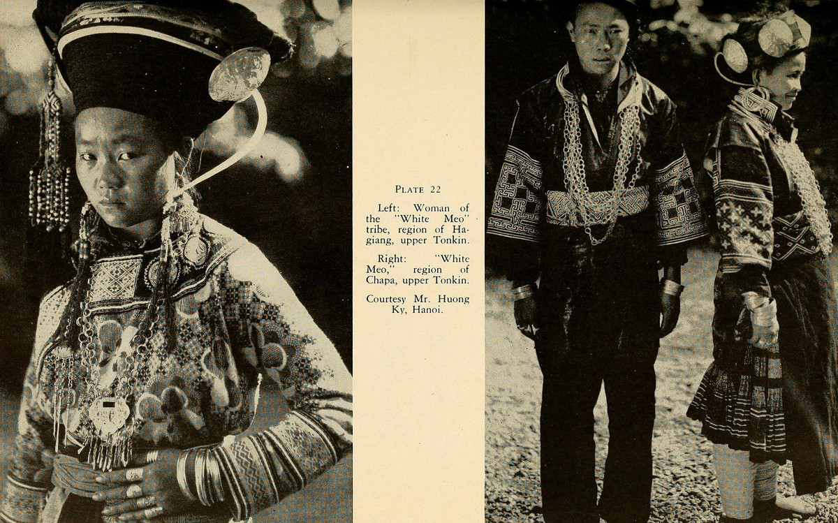 Ảnh trái: Phụ nữ người H'Mông Trắng ở Hà Giang. Ảnh phải: Cặp đôi người H'Mông Trắng ở Sapa, Lào Cai.