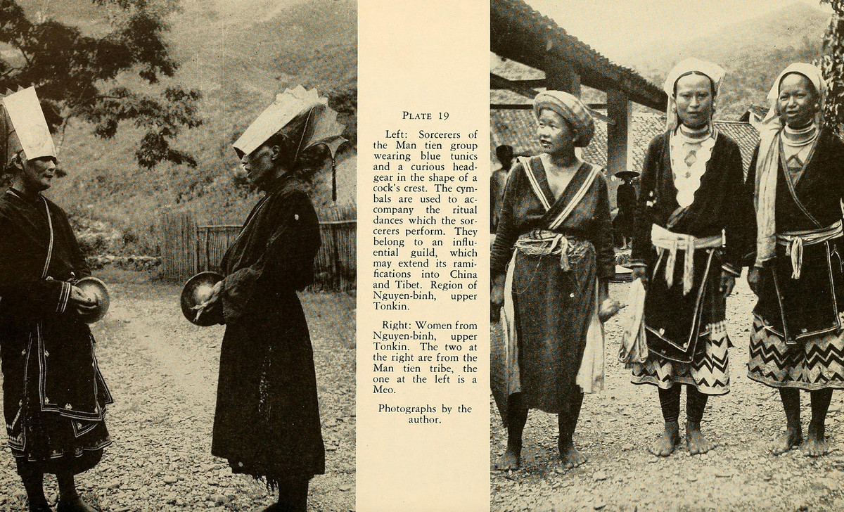 Ảnh trái: Hai nữ thầy mo người Dao Tiền ở Nguyên Bình, Cao Bằng. Ảnh phải: Phụ nữ dân tộc thiểu số ở Nguyên Bình, người bên trái thuộc dân tộc H'Mông, hai người bên phải là người Dao Tiền.