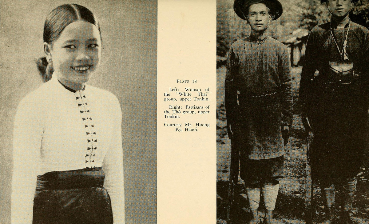 Ảnh trái: Phụ nữ người dân tộc Thái Trắng ở miền núi phía Bắc. Ảnh phải: Các binh sĩ người dân tộc Thổ.