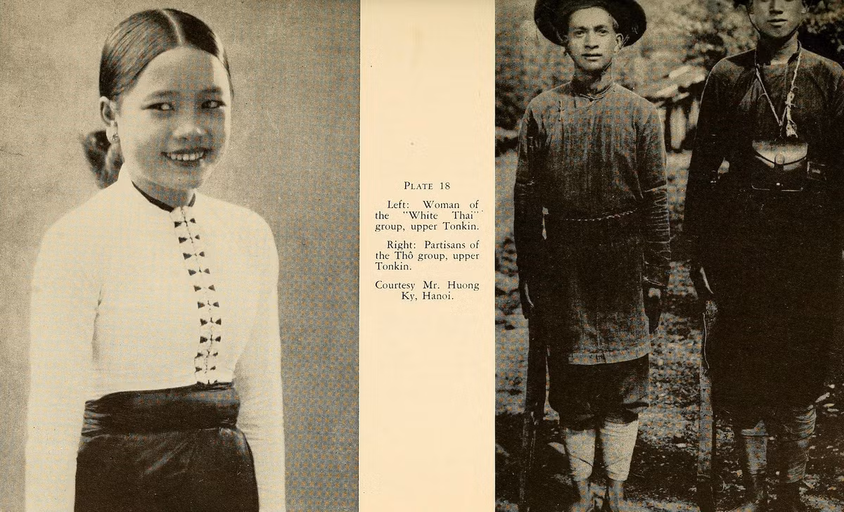 Ảnh trái: Phụ nữ người dân tộc Thái Trắng ở miền núi phía Bắc. Ảnh phải: Các binh sĩ người dân tộc Thổ.