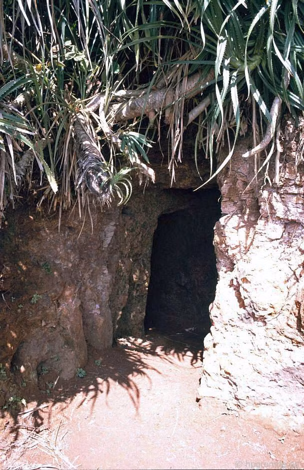 Cận cảnh một lối vào địa đạo. Toàn bộ hệ thống địa đạo Vịnh Mốc có 13 cửa thông ra ngoài, trong đó có 7 cửa thông ra biển, 6 cửa thông lên đồi.