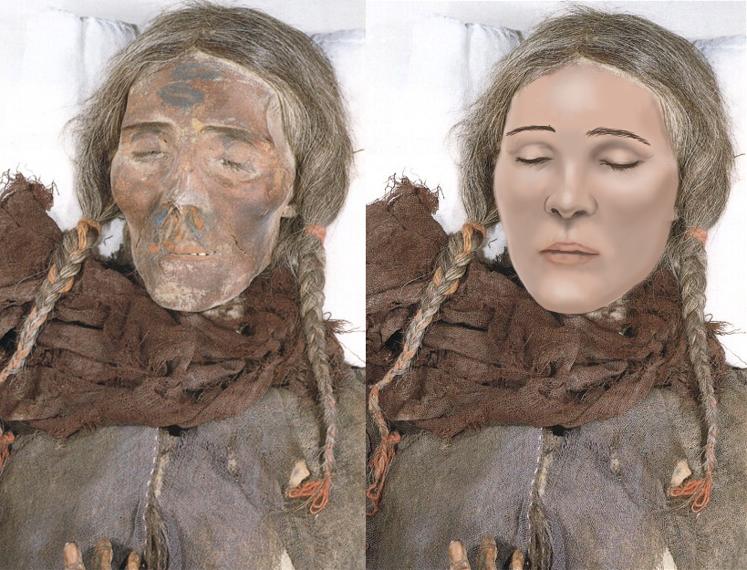 Điều đặc biệt là quá trình khám nghiệm cho thấy, xác ướp ở sa mạc Taklamakan có tóc vàng hoe và một số đặc điểm giải phẫu học giống người châu Âu như gò má, sống mũi cao.