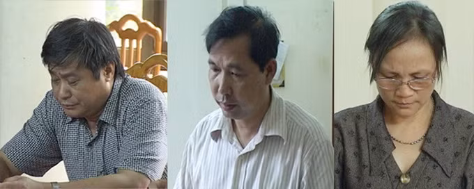 Ba bị can vừa bị khởi tố. Từ trái sang: Lê Văn Cường, Phạm Nguyên, Nguyễn Thị Luân - Ảnh do Công an tỉnh Thanh Hóa cung cấp