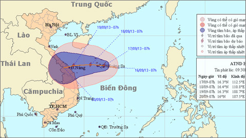 Vị trí và đường đi của bão số 8.