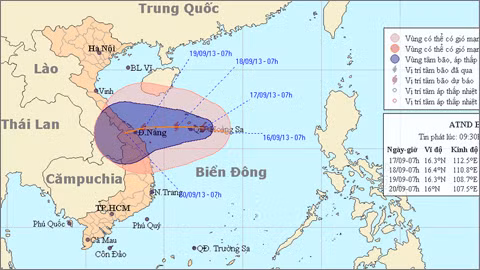 Vị trí và đường đi của bão số 8.