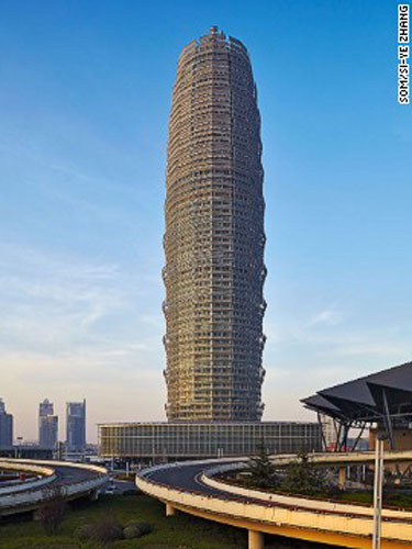 11. Trung tâm mua sắm Đảo xanh Trịnh Châu (Trung Quốc) – Đây là tòa nhà cao nhất trong thành phố Trịnh Châu của Trung Quốc. Tòa nhà bao gồm các phòng hội họp và 435 phòng khách sạn. Mặt tiền của tòa nhà được bao bọc bởi các tấm nhôm để tránh ánh sáng rọi thẳng vào bên trong tòa nhà.