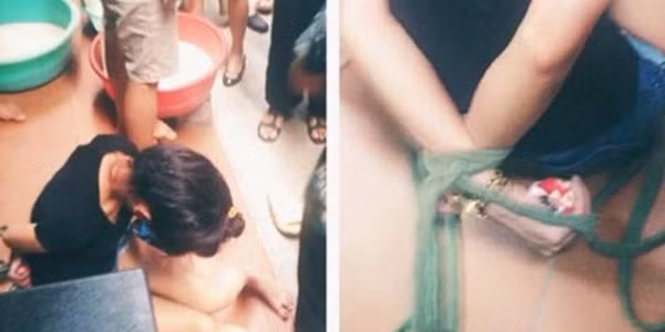 Nữ trộm ăn mặc rất "xì tin" và theo những người chứng kiến sự việc thì còn rất trẻ. Được biết người này đã ăn trộm quen tay, nhiều lần trộm điện thoại iPhone, laptop... và lần này bị bắt quả tang khi có hành vi ăn trộm trong xóm trọ sinh viên.