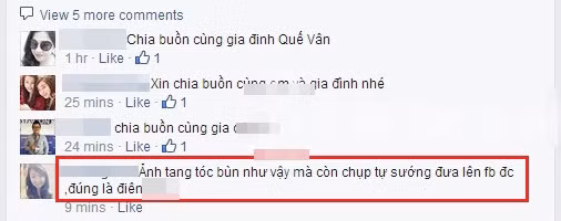 Trên trang cá nhân, Quế Vân cũng bị một số fan, người theo dõi thắc mắc về hành động "tự sướng" trong đám tang u buồn.