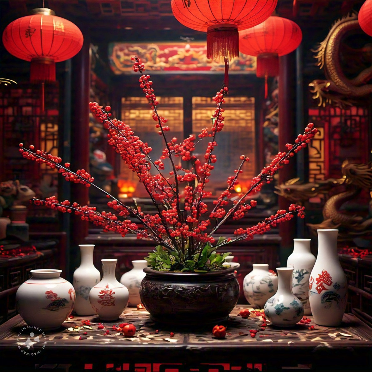 Nếu môi trường trong nhà tương đối khô, đào đông sẽ dễ bị khô héo. Nên thường xuyên phun nước lên cành đào đông và không khí xung quanh để tăng độ ẩm, có thể giữ được quả đào đông có màu sưacs tươi sáng, tròn bóng.