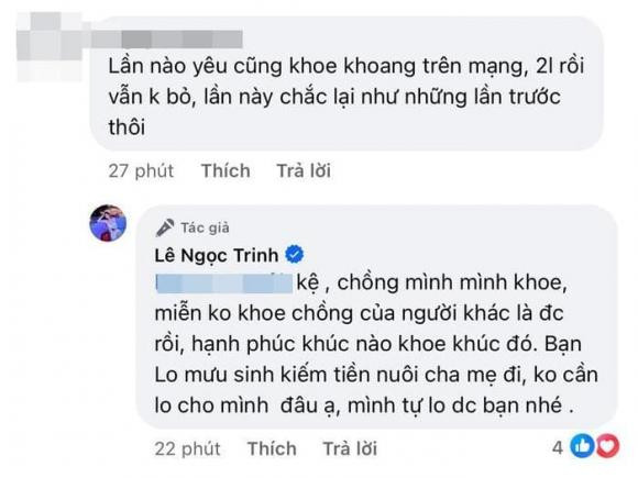 Màn đáp thẳng của Lê Ngọc Trinh khi bị nói ham khoe “nửa kia“ - Hình 2 Man dap thang cua Le Ngoc Trinh khi bi noi ham khoe “nua kia“-Hinh-2