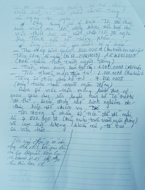 Biên bản làm việc giữa ông Trịnh Xuân Tình và UBND phường 25, quận Bình Thạnh, TP HCM