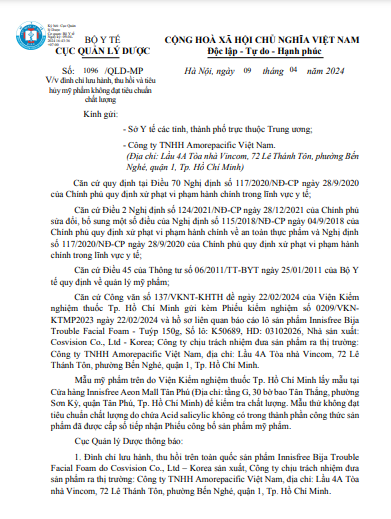 Lo my pham Innisfree Bija Trouble Facial Foam kem chat luong bi thu hoi