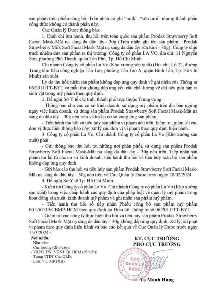 Ly do thu hoi lo san pham Prodak Strawberry Soft Facial Mask-Hinh-2