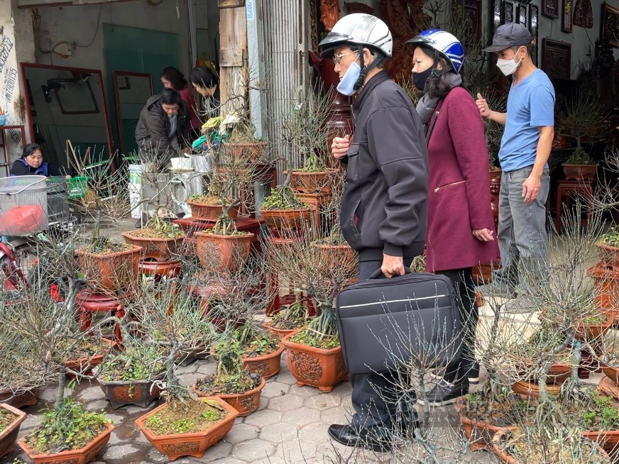  Bà Trần Hoa Mai (47 tuổi, trú quận Cầu Giấy) chia sẻ: "Dù ít khi ăn Tết ở Hà Nội nhưng năm nào mình cũng phải đến đây mua ít nhất 4 - 5 loại hoa để trang trí trong nhà. Có sắc hoa mình mới cảm nhận được không khí rộn ràng của năm mới, chứ để không thì nhìn ngôi nhà thiếu sức sống, đâu khác gì ngày thường". Ảnh: Phương Linh - Nguyễn Tùng. 